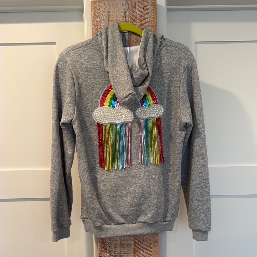 Women’s Gray Hoodie with Rainbow Sequin Design - Picture 7 of 8